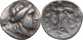 Thessaly, Thessalian League AR Drachm Mid-late 2nd century BC
3.93g. 19mm. F/F Laureate head of Apollo right/ Athena Itonia advancing right, holding s...