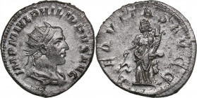 Roman Empire Antoninianus - Philip the Arab (244-249 AD)
4.09g. 22mm. XF+/XF Mint luster. IMP M IVL PHILIPPVS AVG/ AEQVITAS AVGG. RIC 27