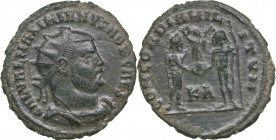 Roman Empire Radiate Æ follis - Maximianus Herculius (286-305 AD)
2.87 g. 20mm. F/F GAL VAL MAXIMIANVS NOB CAES, Bust of emperor righ/ CONCORDIA MILIT...