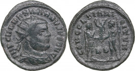 Roman Empire Radiate Æ follis - Maximianus Herculius (286-305 AD)
2.78g. 22mm. F/F IMP C M A MAXIMIANVS P F AVG, Bust of emperor righ/ CONCORDIA MILIT...