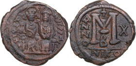 Byzantine, Nikomedia Æ Follis or 40 Nummi - Justin II and Sophia (AD 565-578)
11.90g. 29mm. VF/VF