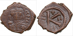 Byzantine, Thessalonica Æ Half Follis or 20 Nummi - Maurice Tiberius (AD 582-602)
5.23g. 23mm. VF-/VF