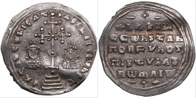 Byzantine AR Miliaresion - Basil II, Bulgaroktonos, and CONSTANTINE VIII (976-1025 AD)
3.01g. 26mm. XF/VF+ Busts of Basil and Constantine flanking or...