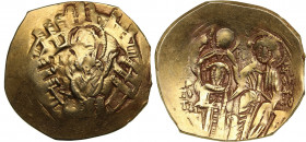 Byzantine AV Hyperpyron Nomisma - Michael VIII Palaiologos (1261-1282 AD)
4.12g. 24mm. AU/AU Mint luster. Gold. Constantinople. Half-length figure of...