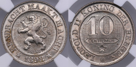 Belgium 10 centimes 1898 - NGC MS 66
An extraordinarily lustrous specimen. Only three specimens have been certified finer by NGC. KM 43.