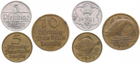 Danzig - Free City, Poland 5 pfennig 1923; 5, 10 pfennig 1932 (3)
XF-UNC