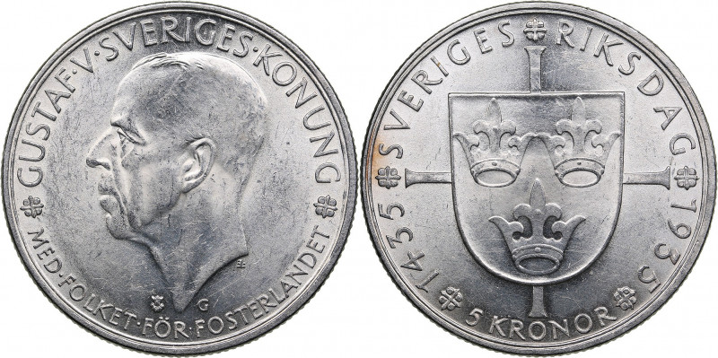 Sweden 5 kronor 1935 - Gustav V (1907-1950)
24.97g. AU/UNC Mint luster. SM 3. SM...