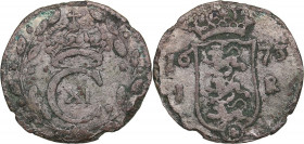 Reval, Sweden 1 öre 1673 - Karl XI (1660-1697)
1.01g. F/F Haljak 1379 R. SB. 136. Rare!