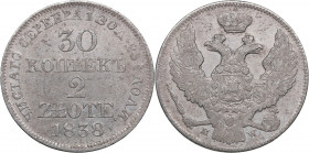 Russia, Poland 30 kopecks - 2 zlotykh 1838 MW
5.96g. XF+/AU Mint luster. Bitkin 1156.