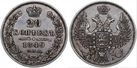 Russia 20 kopecks 1849 СПБ-ПА
4.11g. XF-/XF Bitkin 336.