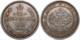 Russia 25 kopecks 1859 СПБ-ФБ
5.20g. AU/AU Mint luster. Bitkin 131 R. Rare!