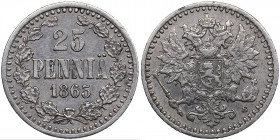Russia, Finland 25 pennia 1865 S
1.31g. XF/VF+ Bitkin 641.