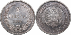 Russia, Finland 2 markkaa 1872 S
10.37g. AU/UNC Mint luster. Rare condition. Bitkin 622.