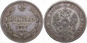 Russia Poltina 1877 СПБ-НI
10.25g. XF/XF Traces of mint luster. Bitkin 154.