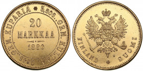 Russia, Finland 20 markkaa 1880 S
6.45g. XF+/AU Mint luster. Minted only 90 020 pc. Bitkin 613 R1. Very rare!