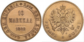 Russia, Finland 10 markkaa 1882 S
3.16g. XF/XF Cleaned. Bitkin 229.