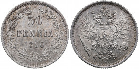 Russia, Finland 50 pennia 1890 L
2.55g. AU/UNC Mint luster. Bitkin 234.