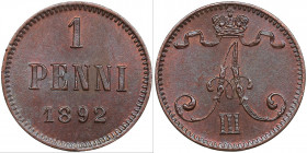 Russia, Finland 1 penni 1892
1.30g. UNC/UNC Bitkin 255.