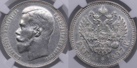 Russia Rouble 1897 ** - NGC AU DETAILS
Cleaned but still very attractive lustrous specimen (especially reverse). Very rare condition for this scarce ...