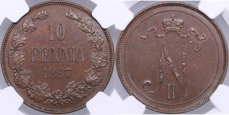 Russia, Finland 10 pennia 1897 - NGC MS 62 BN
An attractive brown color toning ...