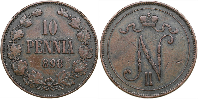 Russia, Finland 10 pennia 1898
12.58g. F/F Bitkin 426 R. Rare! Number 1 in the d...