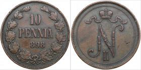 Russia, Finland 10 pennia 1898
12.58g. F/F Bitkin 426 R. Rare! Number 1 in the date is removed mechanically. Sold as is, no return.