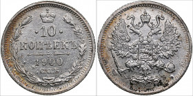 Russia 10 kopecks 1900 СПБ-ФЗ
1.68g. XF/AU Mint luster. Bitkin 151.