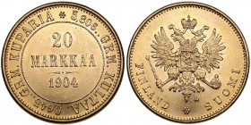 Russia, Finland 20 markkaa 1904 L
6.46g. AU/UNC Very attractive lustrous specimen. Bitkin 386.