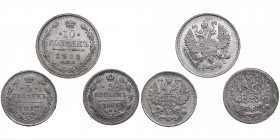 Russia 10 kopecks 1913 & 5 kopecks 1905, 1912 (3)
XF-AU Mint luster.