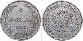 Russia, Finland 2 markkaa 1905 L
10.28g. VF/VF The coin has been mounted. Sold as is, no return. Bitkin 395 R1. Very rare!