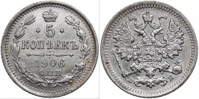 Russia 5 kopecks 1906 СПБ-ЭБ
0.90g. AU/AU Mint luster. Bitkin 183.
