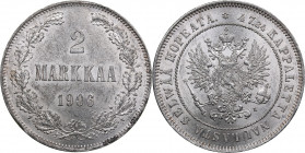 Russia, Finland 2 markkaa 1906 L
10.32g. XF/UNC Mint luster. Bitkin 396.