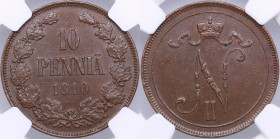 Russia, Finland 10 pennia 1910 - NGC MS 62 BN
Only nine specimens have been certified finer by NGC. Bitkin 433.