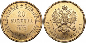 Russia, Finland 20 markkaa 1910 L
6.45g. UNC/UNC Very attractive lustrous specimen. Bitkin 387.