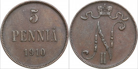 Russia, Finland 5 pennia 1910
6.29g. VF/VF Bitkin 450 R1. Very rare!