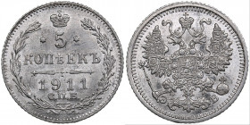 Russia 5 kopecks 1911 СПБ-ЭБ
0.89g. UNC/UNC Mint luster. Bitkin 187.