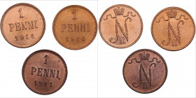 Russia, Finland 1 penni 1911, 1914, 1916 (3)
UNC/UNC