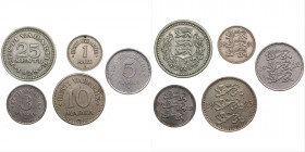 Lot of coins: Estonia (5)
VF-XF 1 mark 1924, 3 marks 1922, 5 marks 1922, 10 marks 1925, 25 cents 1928.