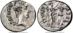 Augustus (27 BC-AD 14). AR quinarius (13mm, 7h). NGC XF, brushed. Spain, Emerita, under P. Carisius, legate, ca. 25-23 BC. AVGVST, bare head of August...