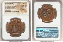 Tiberius (AD 14-37). AE sestertius (34mm, 24.44 gm, 5h). NGC Fine 5/5 - 2/5, edge cuts. Rome, AD 35-36. Hexastyle temple with flanking wings, statue o...