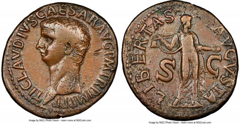 Claudius I (AD 41-54). AE as (30mm, 5h). NGC Choice Fine. Rome, ca. AD 50-54. TI...