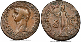 Claudius I (AD 41-54). AE as (30mm, 5h). NGC Choice Fine. Rome, ca. AD 50-54. TI CLAVDIVS CAESAR AVG P M TR P IMP P P, bare head of Claudius I left / ...