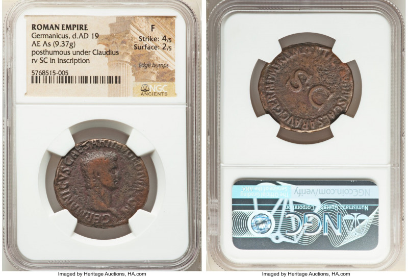 Divus Germanicus (died AD 19). AE as (29mm, 9.37 gm, 7h). NGC Fine 4/5 - 2/5, ed...