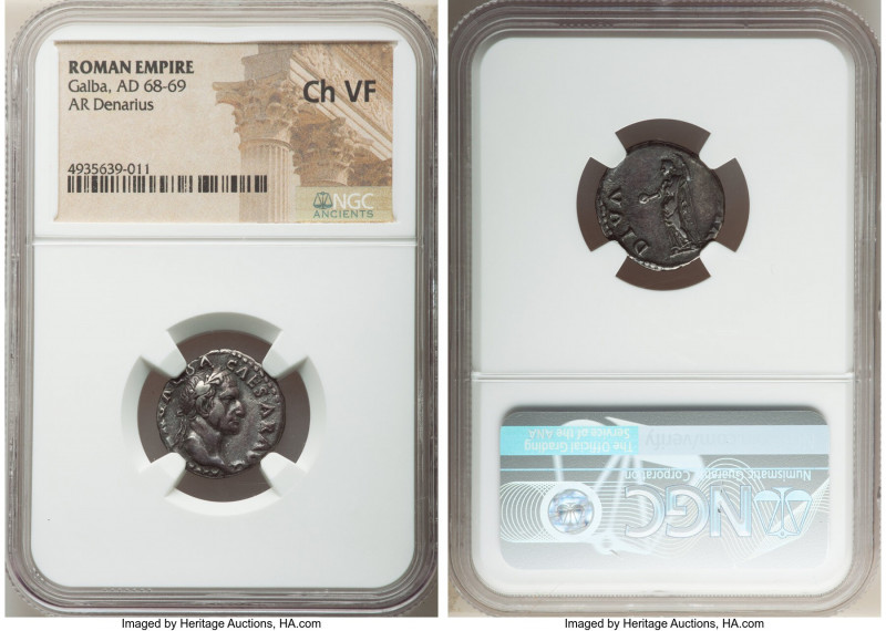 Galba (AD 68-69). AR denarius (18mm, 6h). NGC Choice VF. Rome. IMP SER GALBA-CAE...