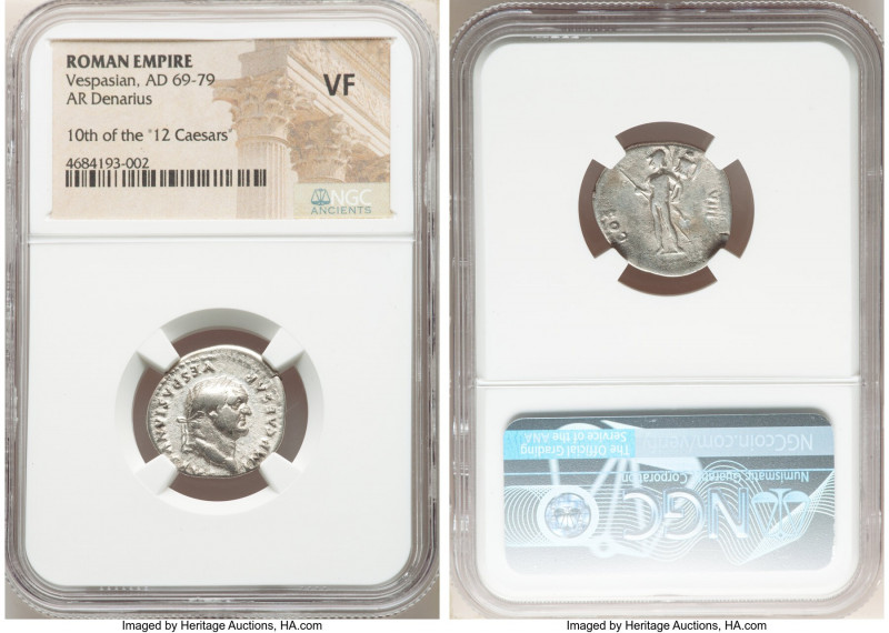 Vespasian (AD 69-79). AR denarius (20mm, 6h). NGC VF. Rome, AD 77-78. IMP CAESAR...