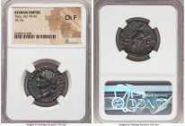 Titus, as Augustus (AD 79-81). AE as (25mm, 7h). NGC Choice Fine. Rome, AD 80-81. IMP T CAES VESP AVG P M TR P COS VIII, laureate head of Titus left /...