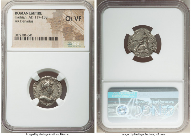 Hadrian (AD 117-138). AR denarius (19mm, 6h). NGC Choice VF. Rome, AD 119-122. I...