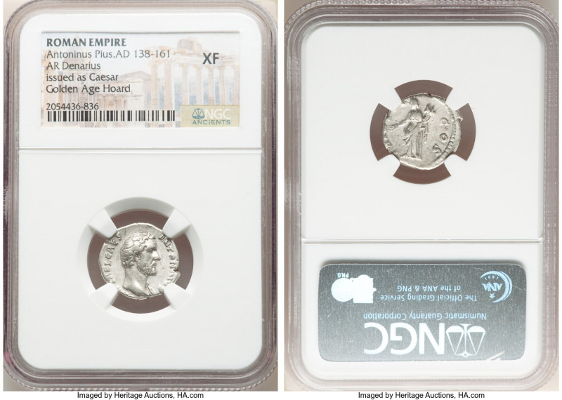 Antoninus Pius, as Caesar (AD 138-161). AR denarius (18mm, 6h). NGC XF. Rome, AD...