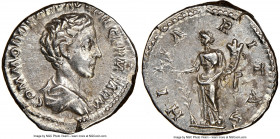 Commodus, as Caesar (AD 177-192). AR denarius (19mm, 4h). NGC XF, scuff. Rome, AD 175-176. COMMODO CAES AVG FIL GERM SARM, laureate, draped bust of Co...