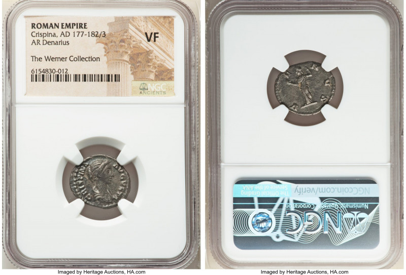 Crispina (AD 177-182/3). AR denarius (19mm, 5h). NGC VF. Rome, AD 180-182. CRISP...